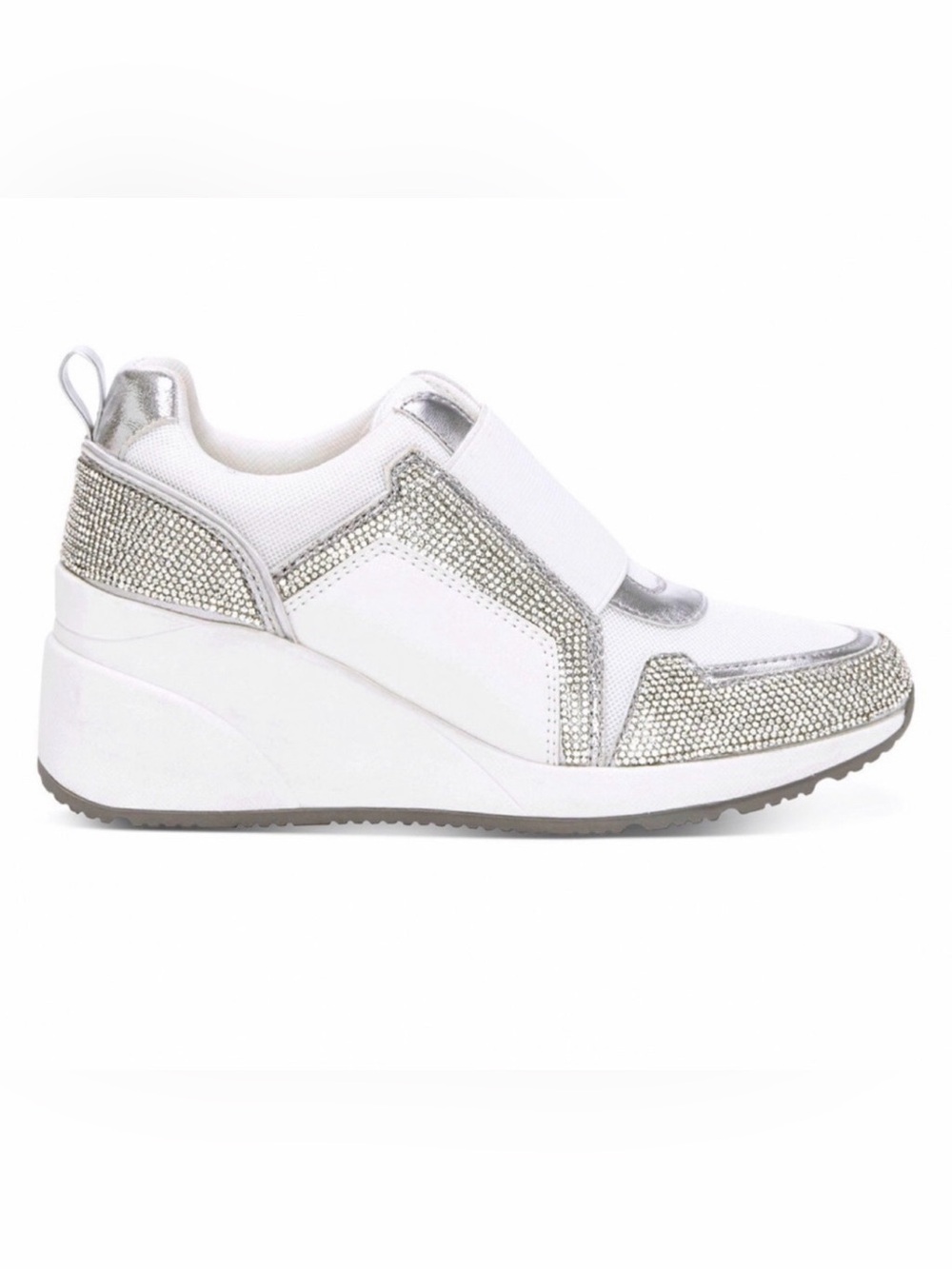 INC NIB Heily White Silver Rhinestone Wedge Sneakers 10M $65